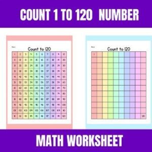 Red Colorful Rainbow Count 1 to 120 - Fun Math Worksheets for Kids