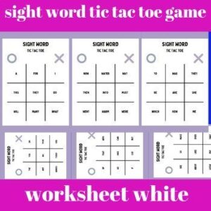sight word tic tac toe game worksheet white and purple simple style